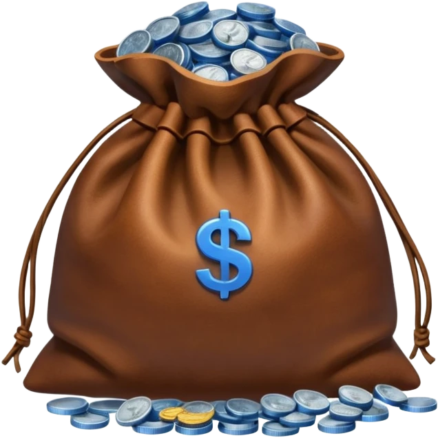 brown money bag of blue coins emoji