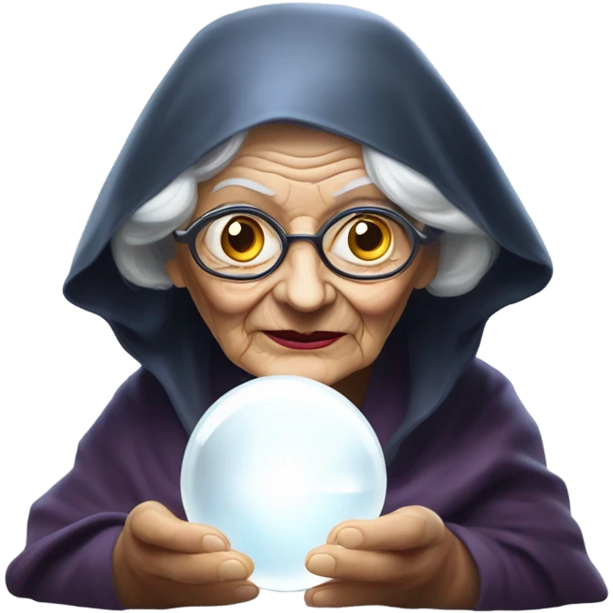 Wise Old Lady Fortune teller with crystal ball looking into the camera emoji