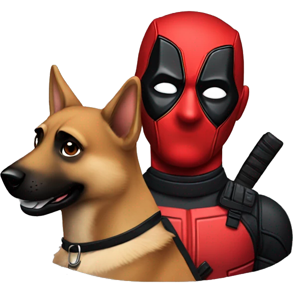 Deadpool holding a German shepherd  emoji