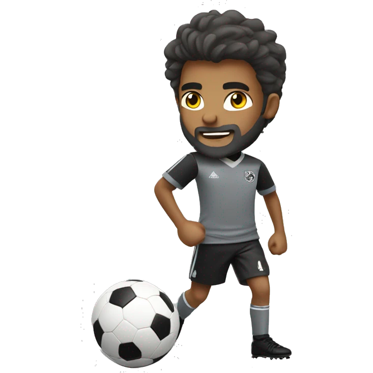 boy in gray soccer uniform and black shorts with gray beard  and hair kicking a soccer ball emoji