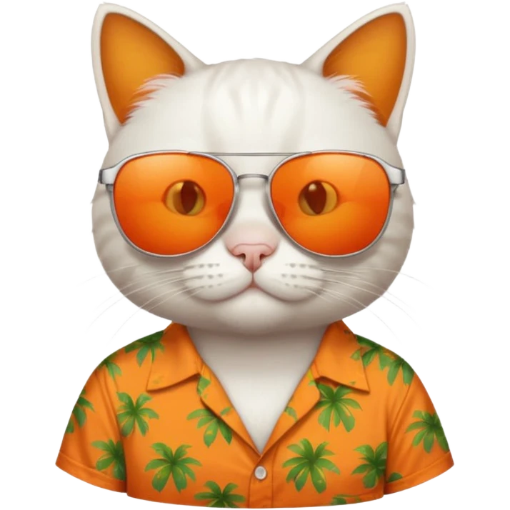 white Cat – relaxed with sunglasses and orange aloha shirt emoji