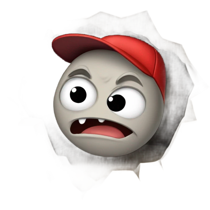 a crying bat in a cave wearing a red cap emoji