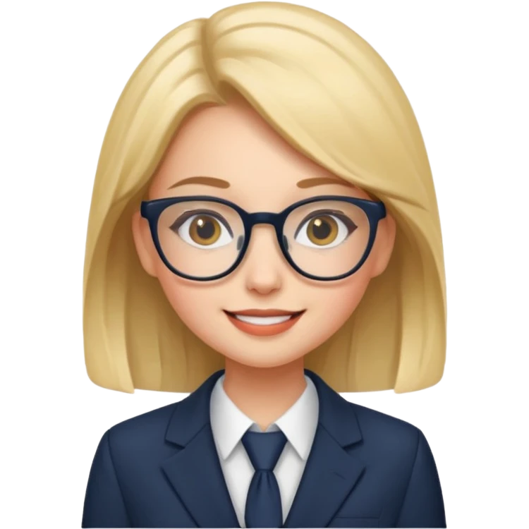 pretty girl with glasses, wearing a suit, cheerful emoji