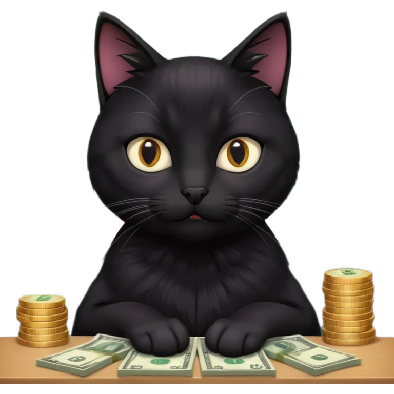 stock investing black and smart cat, with stock charts and money emoji