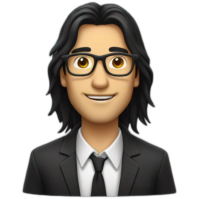Guy with long black hair and square glasses emoji