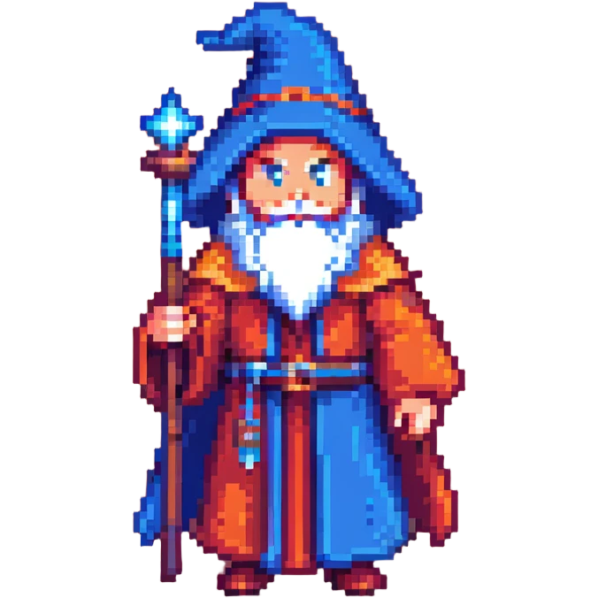 Pixel art wizard with Armenian flag colors (red, blue, orange) in the background emoji