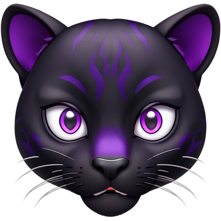 sleek black panther with bright purple eyes, surprised face emoji