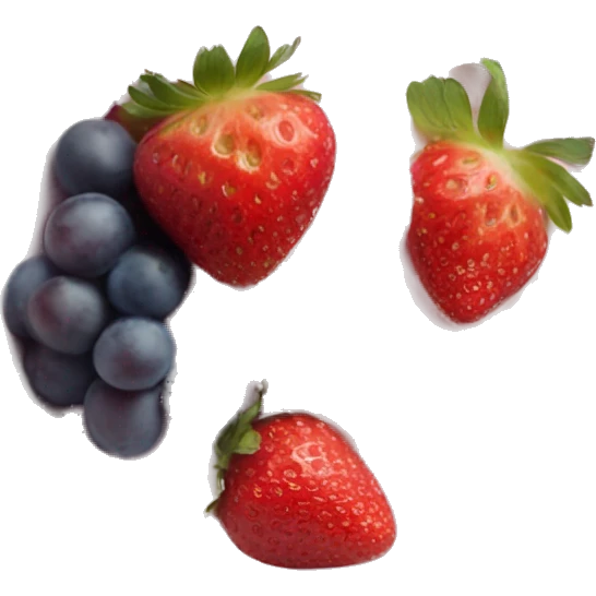 Light pink fruit yogurt bowl with strawberries and grapes emoji