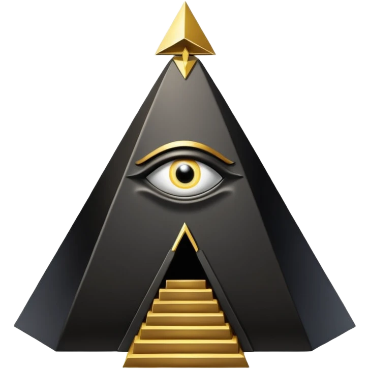 wide big iron black Illuminati throne with gold accents, pyramid and glowing all-seeing eye emoji