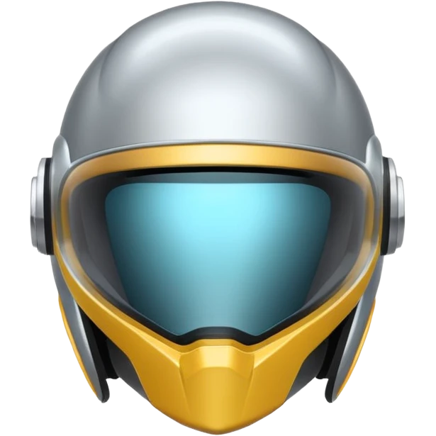 A futuristic helmet emoji made of silver chrome, smooth aerodynamic shape, minimal visor detail, reflective metallic surface, sci-fi aesthetic, iOS emoji style, centered on clean white background emoji