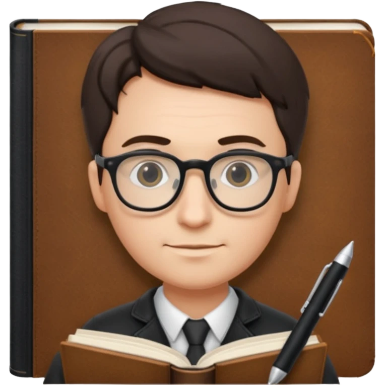 writer holding big pen in hand and book in other hand, wearing glasses emoji