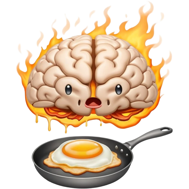 brain on fire with a pan with fried eggs emoji