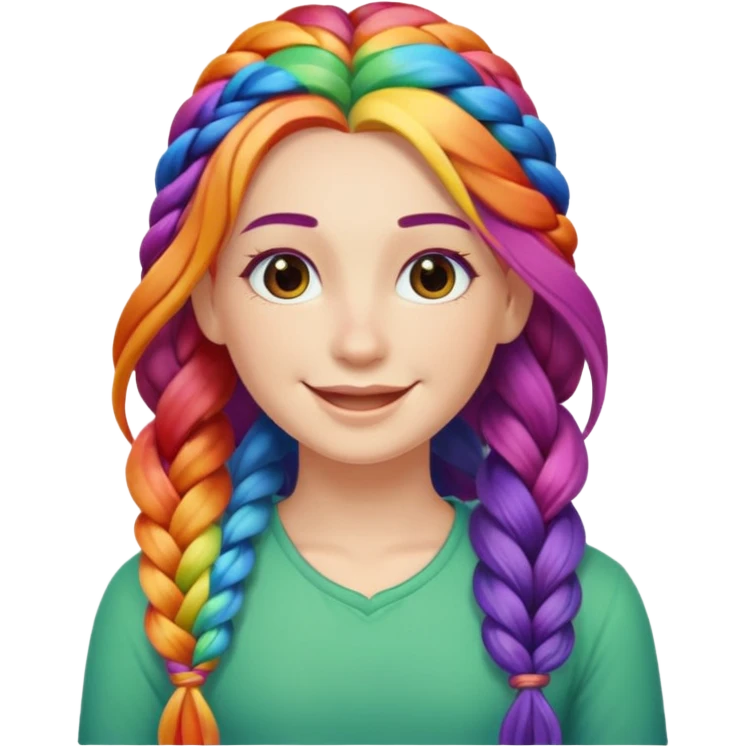 Woman with braided rainbow hair, happy — long braids  emoji
