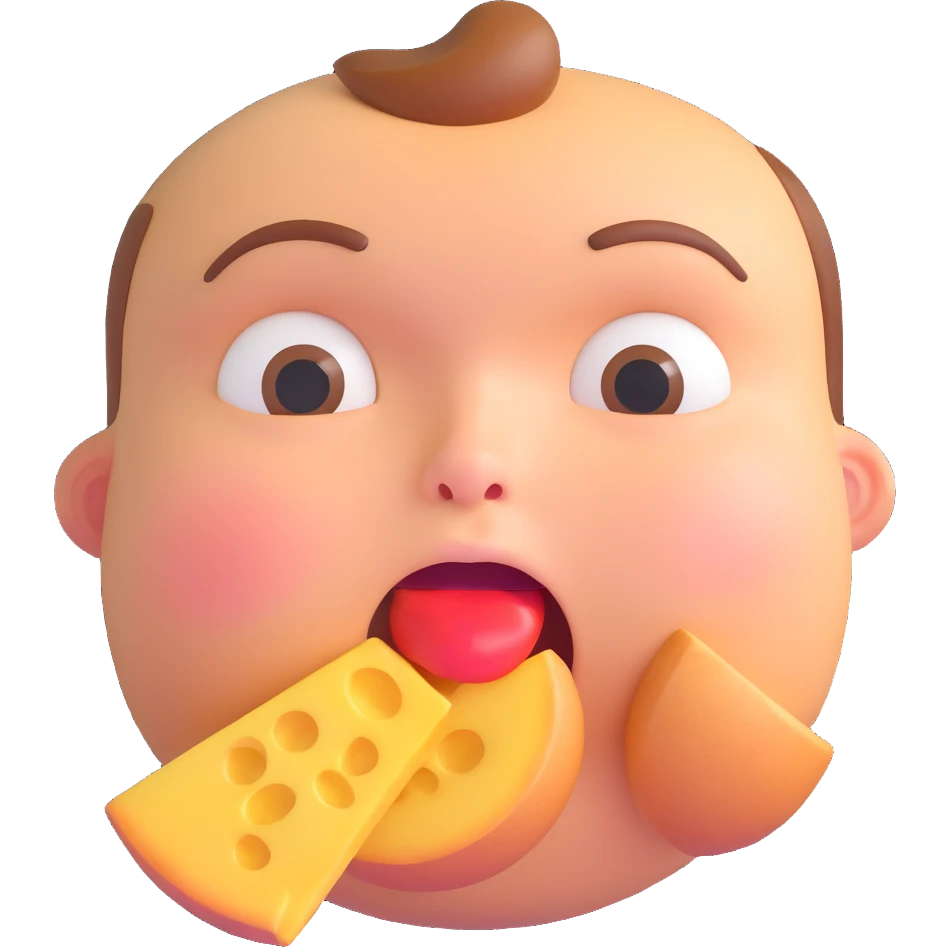 exaggerated hungry face, cheeks sucked in, eyes fixed on food, strong expression of craving emoji