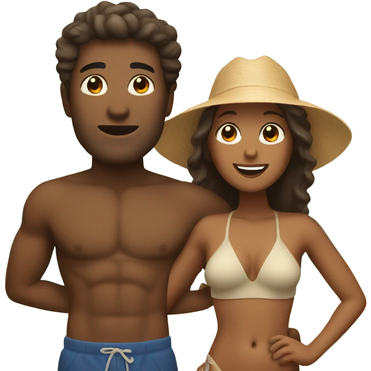Man and tan woman at beach emoji