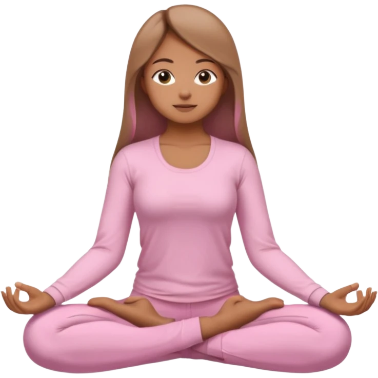 light brown girl with straight hairin baby pink yoga pants and full sleeve shirt meditating emoji