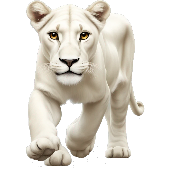 Realistic white lioness walking  emoji
