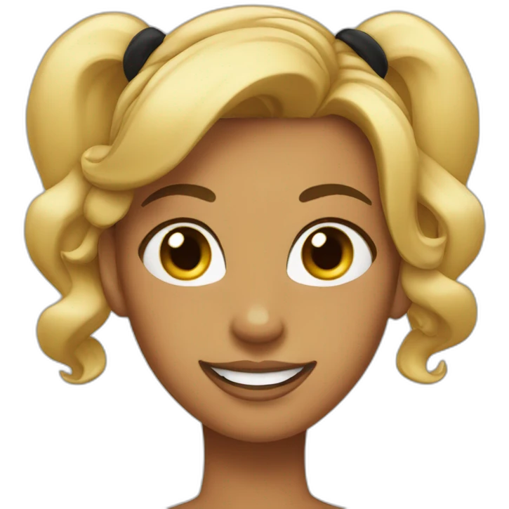 a lady with tanned skin and a black ponytail. Her teeth stand out in front of her mouth emoji
