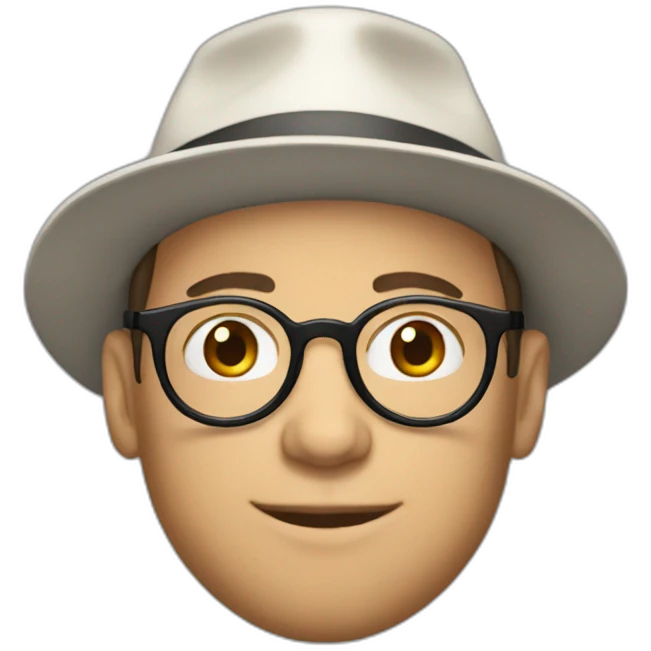 white 40yr old male with paperboy hat and round glasses emoji
