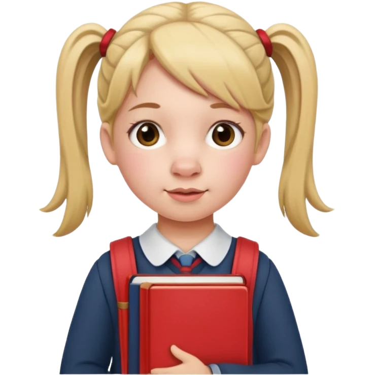 School girl with pig tails and red cheeks carrying school books  emoji