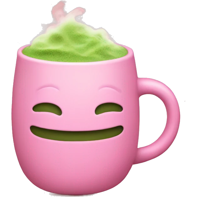 Pink mug with matcha and steam emoji