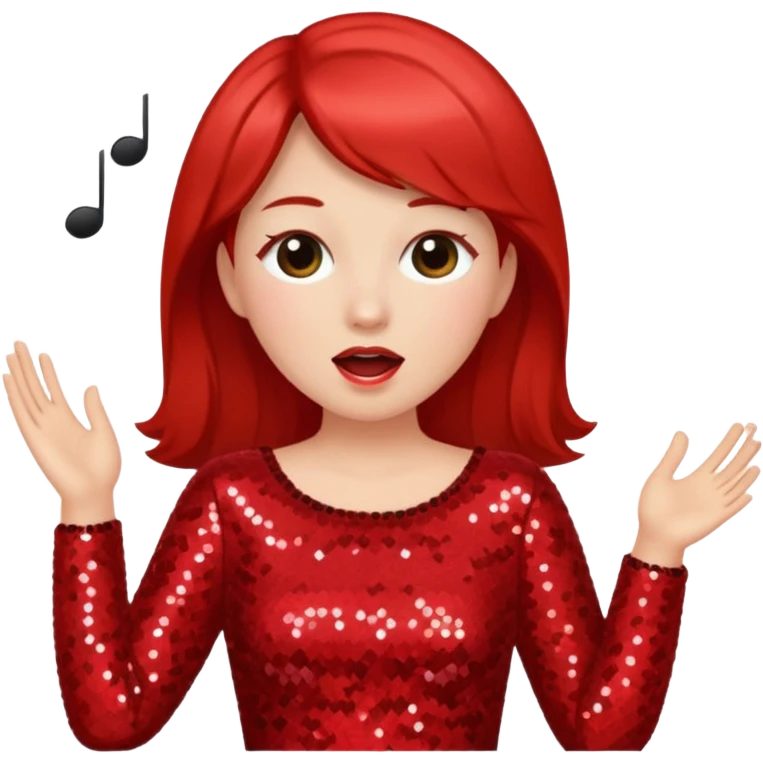 Singing with open eyes and red cheeks wearing long-sleeved sequined dress  emoji