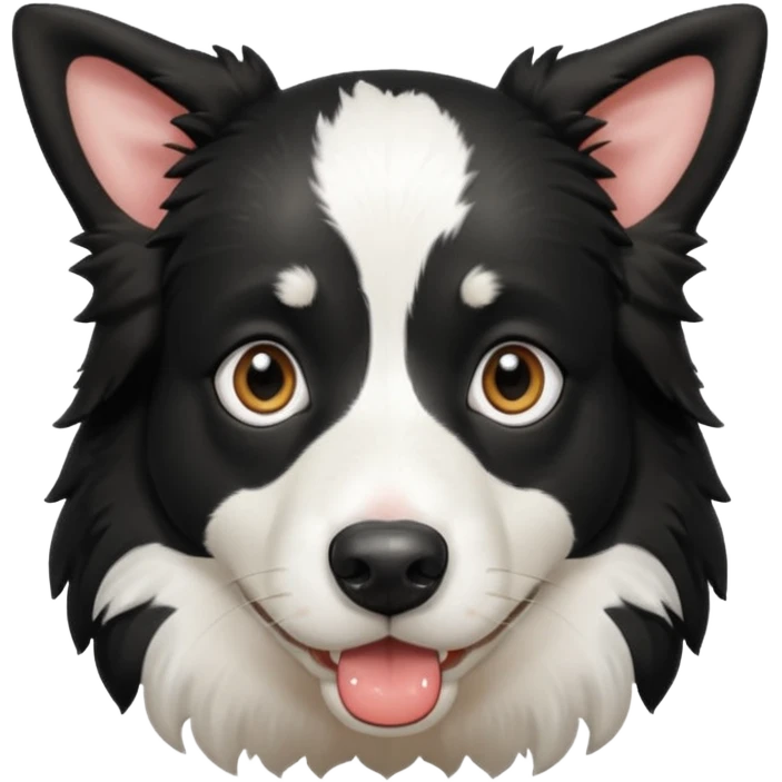 A black and white border collie has the hoof of a cow in her mouth. emoji