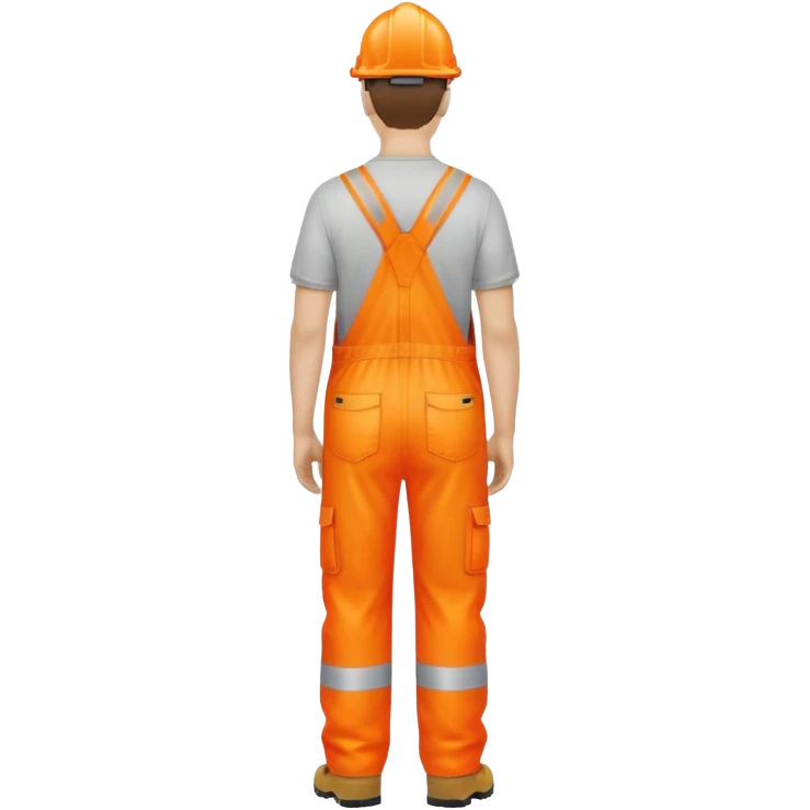 man standing facing away, wearing orange hi visibility overalls,  emoji