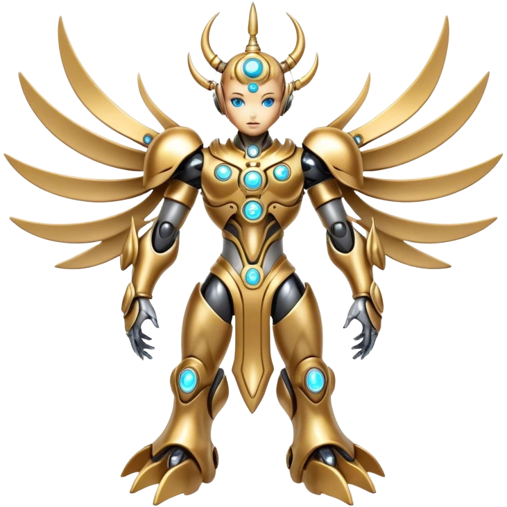 Shiny Futuristic Mechanical Glossy Celestial Godly Divine Metal-Fakemon-Pokemon-Digimon-Spectrobes-fusion, full body emoji