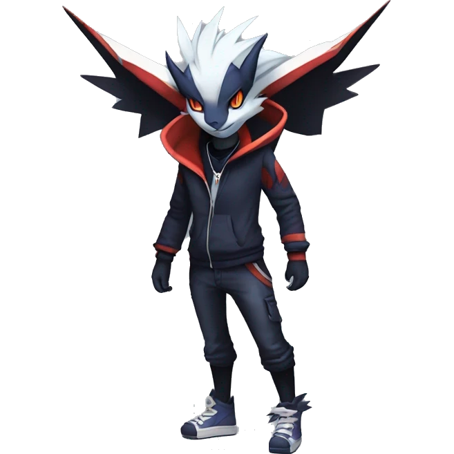 Cool Dark Edgy Absol-Noivern-Quilava-Litten-Pokémon with edgy stripes hoodie spiked collar punk Full Body emoji