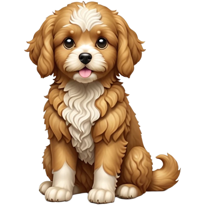 cinematic-[cavoodle dog]-realistic-full-body-sitting-emoji,-tail-resting-loosely-beside-its-paws,-head-tilted-dramatically,-very curly-[solid golden]-fur,-simplified-yet-realistic-focused-features,-highly-detailed,-glowing-with-an-almost-sarcastic-glow emoji