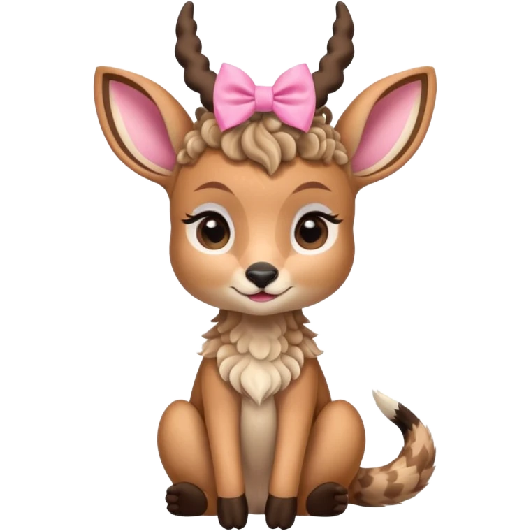 cute gazzelle with curly fur, sitting down, wearing a pink bow on its head.   emoji