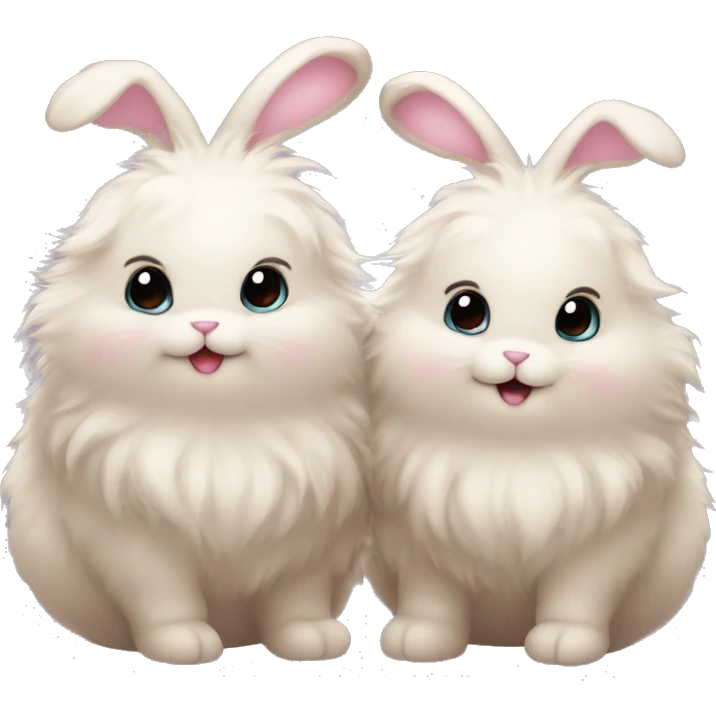 Two cute fluffy bunnies in love emoji