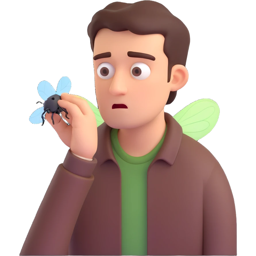annoyed man looking at a fly emoji