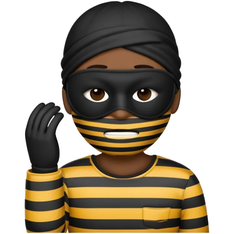 a robber emoji with a striped  shirt and a mask covering eyes emoji