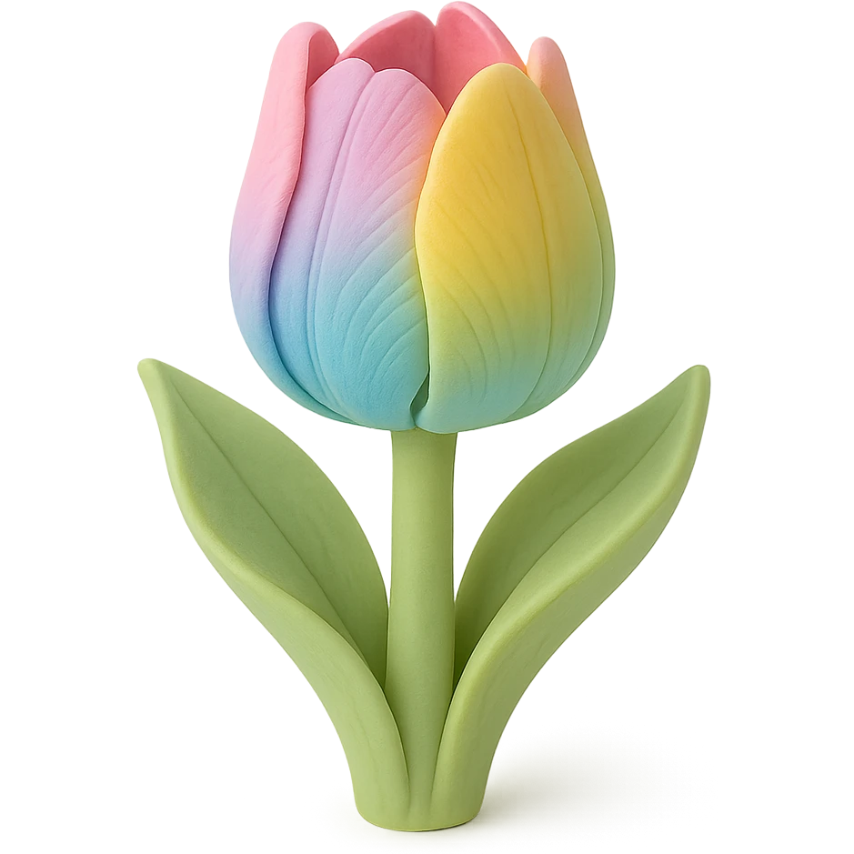 rainbow tulip flower, fondant cake art style emoji