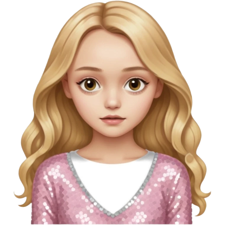 Lily-Rose Depp with long golden blonde hair, pale pink sequin outfit emoji