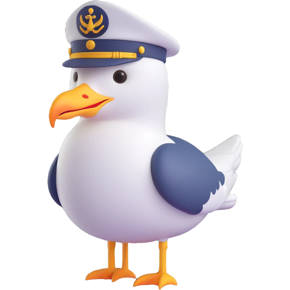 seagull with a captain hat emoji