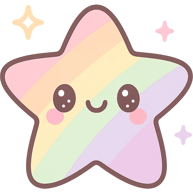 kawaii style sea star, rainbow pastel colors, bedazzled, cute face, sparkles emoji