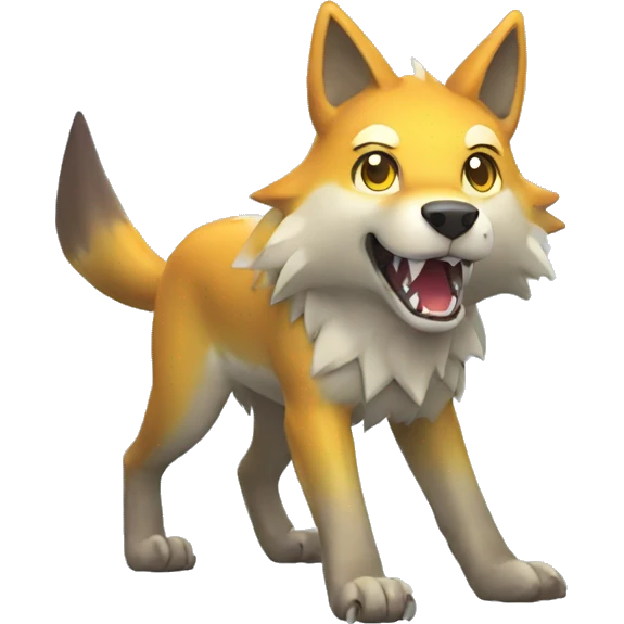Shiny Colorful Wolf-Pokémon with a shark tail and a shark fin on back Full Body emoji