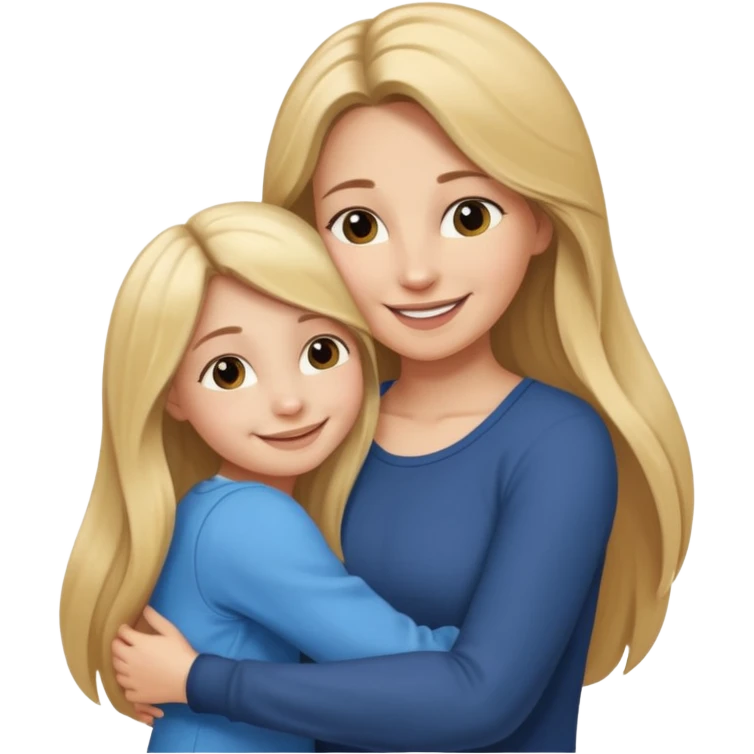 A beautiful mother with long brown hair hugging her cute 12yr old blonde hair daughter super happy emoji