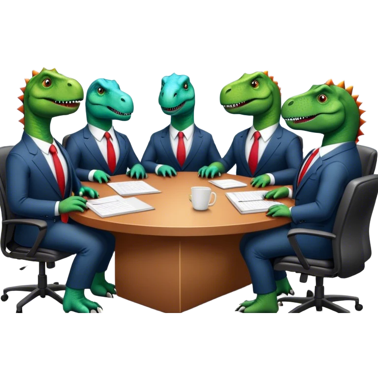 different office dinosaurs in suits sitting along the conference table emoji