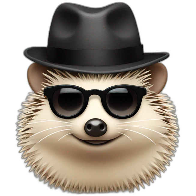 Hedgehog wearing a fedora, black lipstick, and black sunglasses emoji