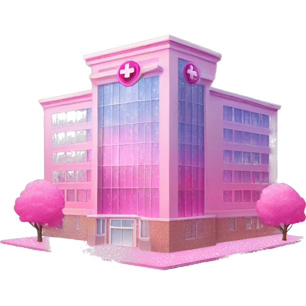 Pink ombre hospital building with glitter emoji