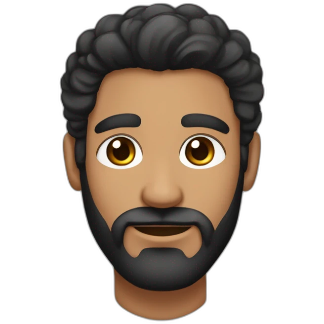 Hombre de cabello negro, ojos almendrados marrones, nariz respingada y barba corta emoji