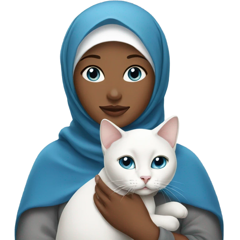 WHITE pretty blue eyes woman with hijab holding a cat emoji