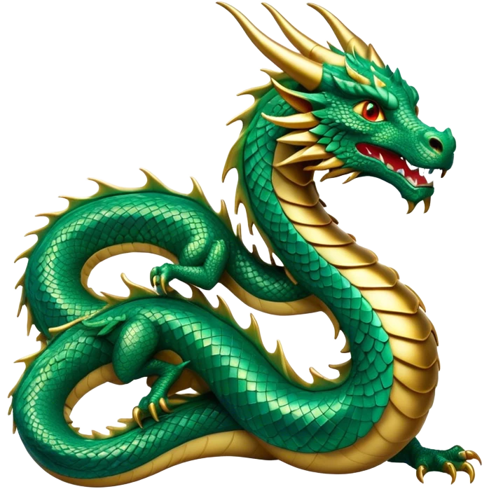 Cinematic Noble Dragon Portrait Emoji, Poised and majestic, with a sinuous, elongated body covered in intricately detailed, shimmering scales in hues of emerald and gold, and piercing, fiery eyes that reflect ancient wisdom; rendered with lifelike texture and natural highlights, high shine, intelligent and formidable, styled with an aura of mythic power, focused and attentive, soft glowing outline, capturing the essence of a legendary dragon that appears ready to soar out of the screen with timeless authority! emoji