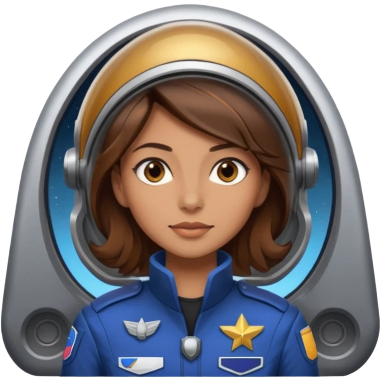 woman with brown hair and brown eyes.  space ship captain emoji