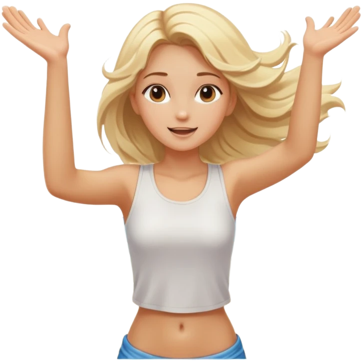 girl at beach with arms outstretched and hair blowing in a pleasant breeze emoji