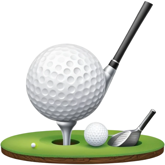 A golf ball on a tee, with a golf club placed beside it on the lush green fairway. The background shows a serene golf course with neatly trimmed grass and a clear blue sky, emphasizing the elegance and precision of the game. emoji